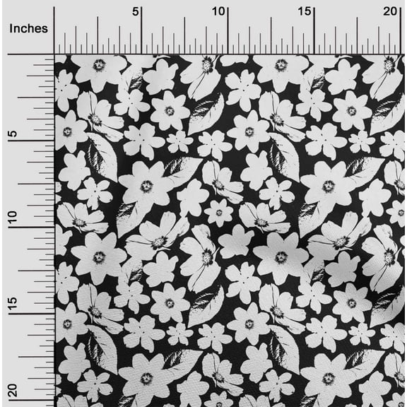 oneOone Cotton Flex Black Fabric Leaves & Floral Sewing Fabric By The Yard Printed Diy Clothing Sewing Supplies 40 Inch Wide-03S