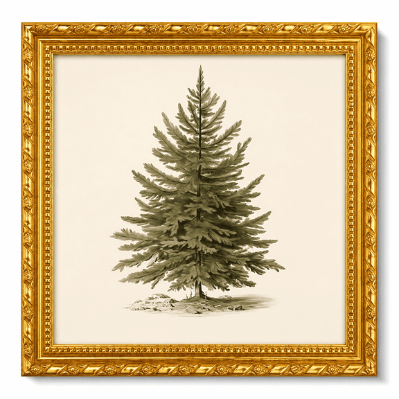 Gold Framed Vintage Wall Art Pine Tree Print for Living Room Plant Wall Pictures Botanical Pine Tree Painting Shelf Decor Cottagecore Room Aesthetic Farmhouse Decorations Gift 8x10 inch