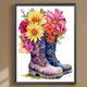 thumbnail image 1 of Pintura de diamante 5D DIY Taladro redondo completo Botas florales Decoración del hogar (HQ310) Hugtrwg Para estrenar, 1 of 9