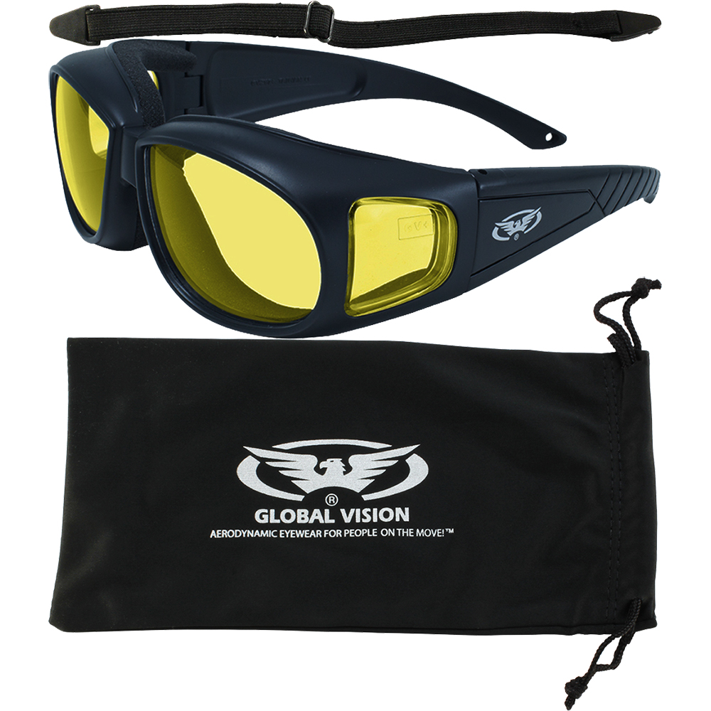 Motorcycle Safety Sunglasses Fits Over Glasses Yellow Lenses Meets ANSI