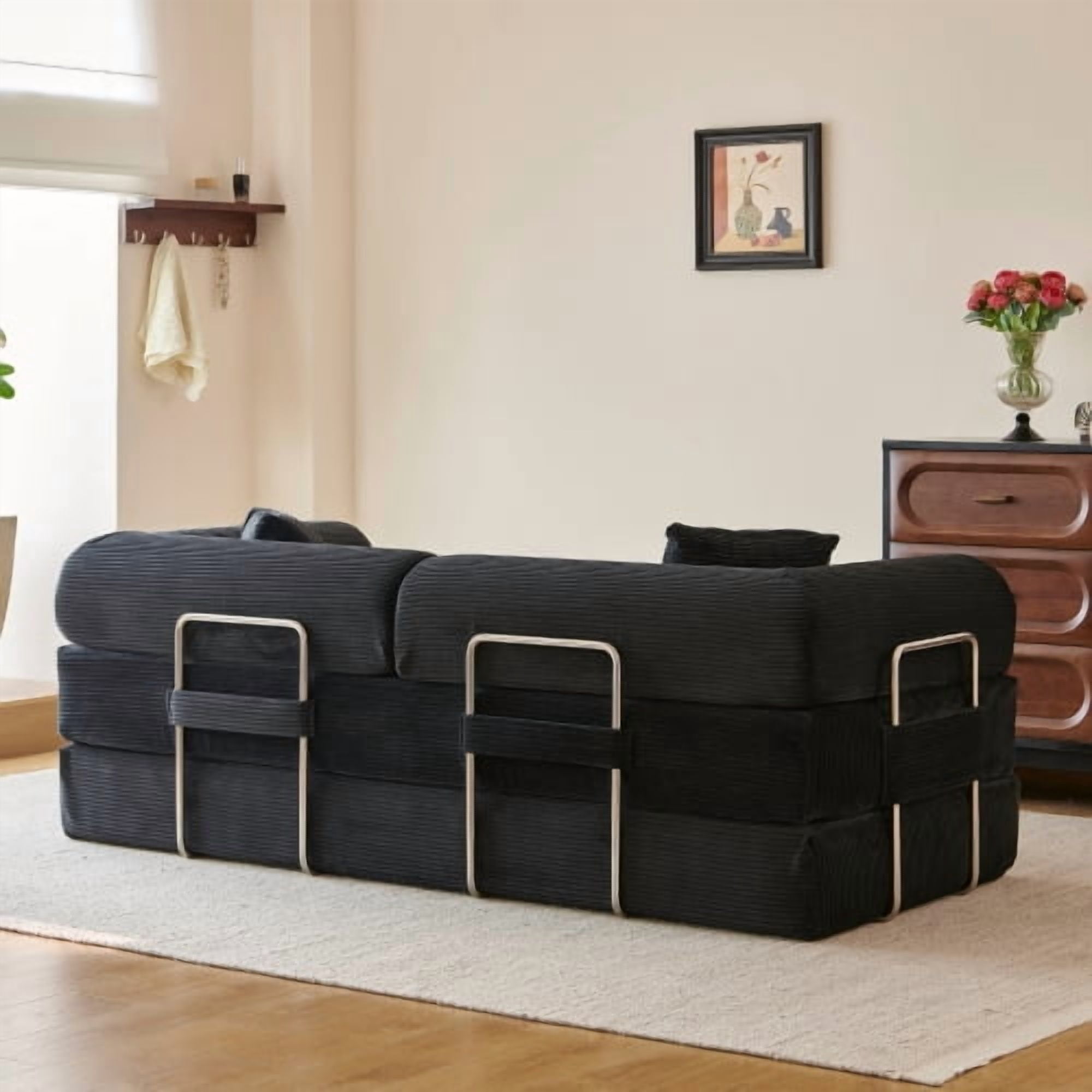 78.8" Convertible Sofa Bed, Convertible Boneless Modular Sectional Futon Loveseat, Sleeper Couch for Living Room Bedroom, No Assembly Required, Black