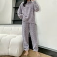 thumbnail image 2 of tarylea Pajamas for Women Set Half Zipper High Neck Pullover Elastic Waist Pants Solid Color Plush Lounge Set Winter Warm Casual Homewear, 2 of 5