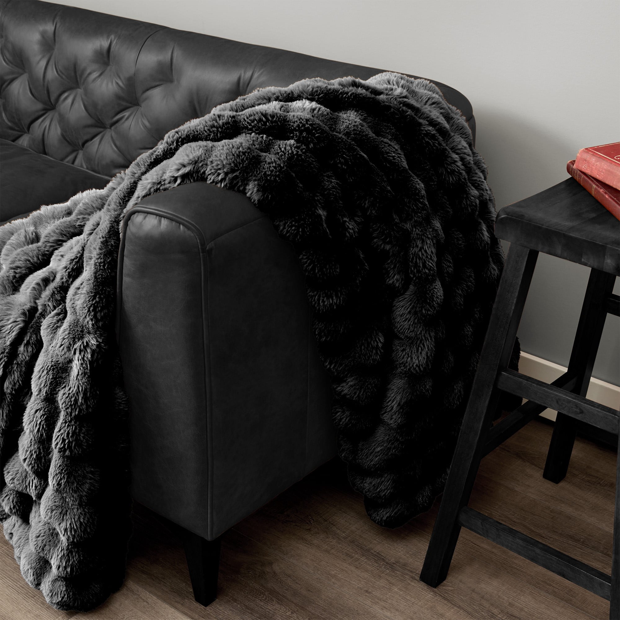 Serenade Textured Faux Fur Throw Blanket Jet Black 50X70 Inches
