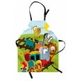 thumbnail image 1 of Kids Apron Cartoon Baby Safari Wild Animals In a Train with Striped Backdrop Toys Artwork Print, Unisex Kitchen Bib Apron with Adjustable Neck for Cooking Baking Gardening, Multicolor, by Ambesonne, 1 of 3