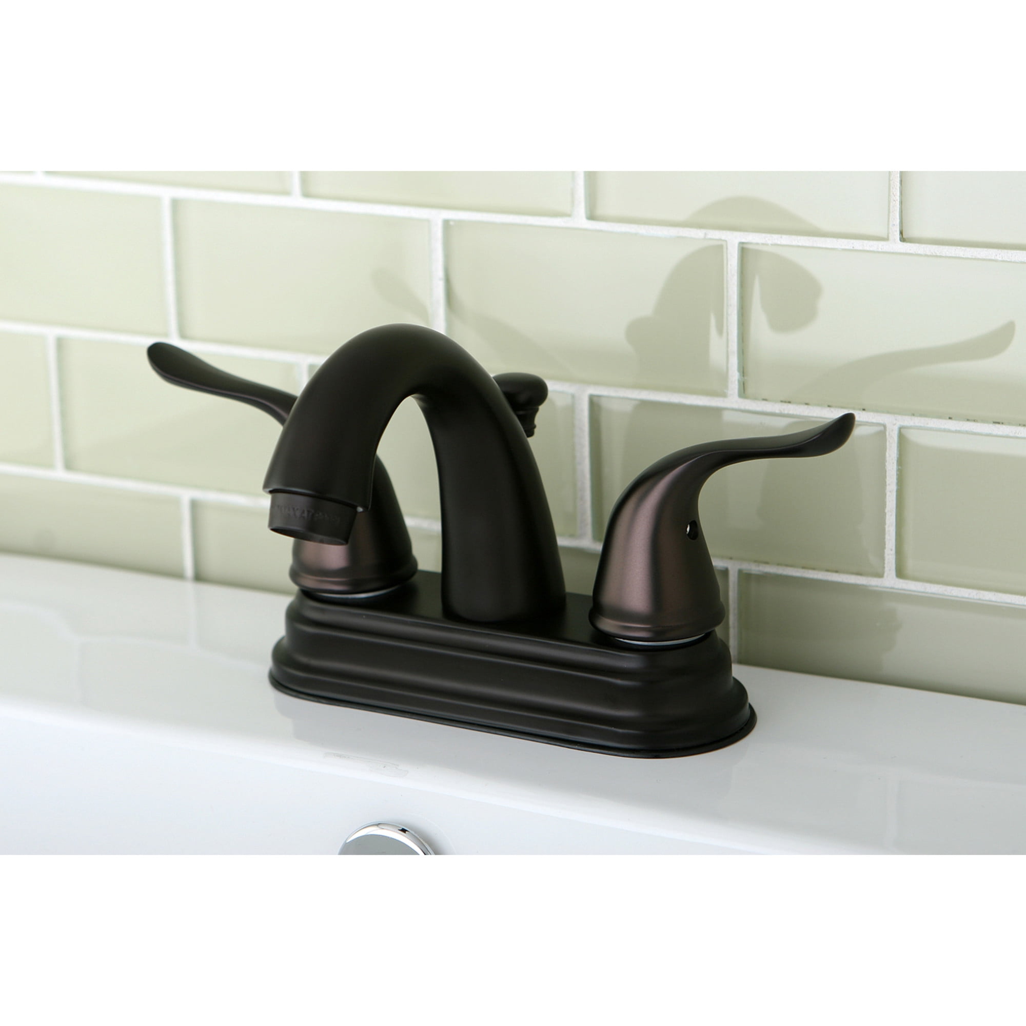 Kingston Brass KB5615YL Double-Handle 3-Hole Deck Mount 4-Inch Centerset Bathroom Faucet with Pop-Up Drain in Oil Rubbed Bronze