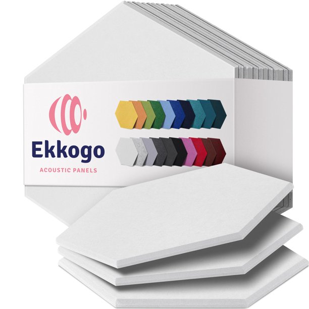Paneles acústicos Ekkogo de pared insonorizados, paquete de 12 unidades, 30 x 26,5 x 1 cm, color blanco