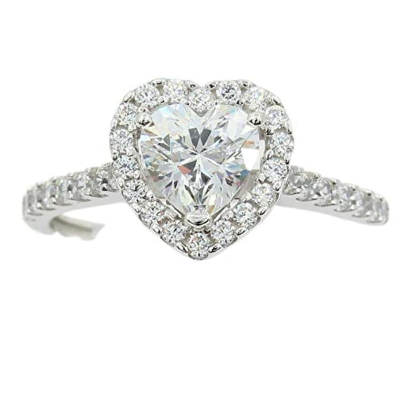 HeartsAndYou Halo Solitaire Engagement Ring for Women 1ct Heart Cut Moissanite 18k White Gold Over Silver