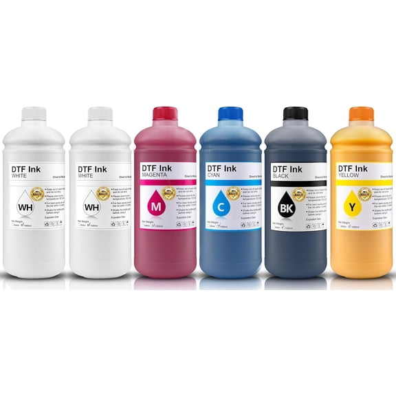 DTF Ink 1000ml Combo Pack Compatible for printheads Installed DTF Printers L1800 R1390 ET-4800 8550 XP15000 I3200 4720 XP600 TX800 ET2800,(2*White  1set Black Cyan Magenta Yellow)