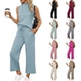 thumbnail image 2 of Women's Summer 2 Piece Sets Dressy Mock Neck Tank Top with Straight Leg Pants Business Casual Outfits with Pockets, 2 of 5