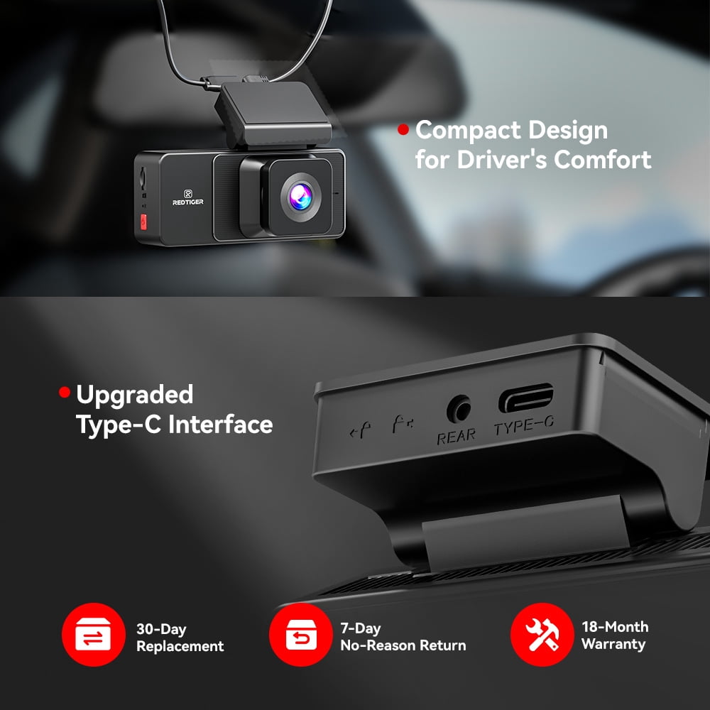 REDTIGER A3 Dash Camera,  3 Channel, 2.5K Front + 1080P Dash Cam Front and Rear and Inside, Free 32GB Card, WiFi Car Security Camera, WDR Night Vision, 24H Parking Monitor
