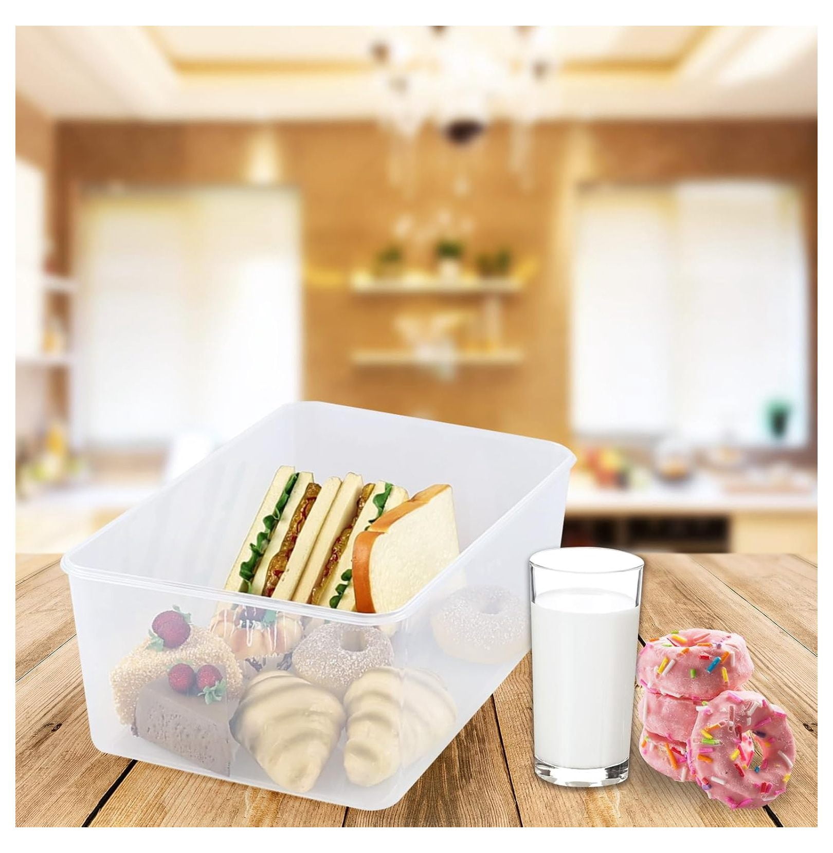 15 L Clear Airtight Rectangular Storage Container for Food, Set of 4 Plastic Clear Food Storage Container with Lid and Handle