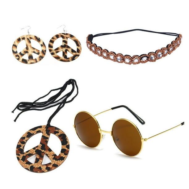 Accesorios de disfraz hippie de los años 70, 1 juego (accesorios de aros para gafas vintage)