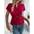 thumbnail image 5 of Ruimatai Women's Casual Short Sleeve Shirt Solid Color Drawstring Top Comfortable Breathable Loose Fit Tunic Blouse, 5 of 8