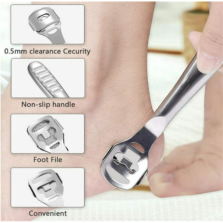 Foot Scraper, Hard Skin Callus Remover Foot File Feet Care Pedicure Set  Callus Shaver with 10PCS Replacement, Foot File Head, Dead Skin Fork,  Toenails Lifter and Storage Case 