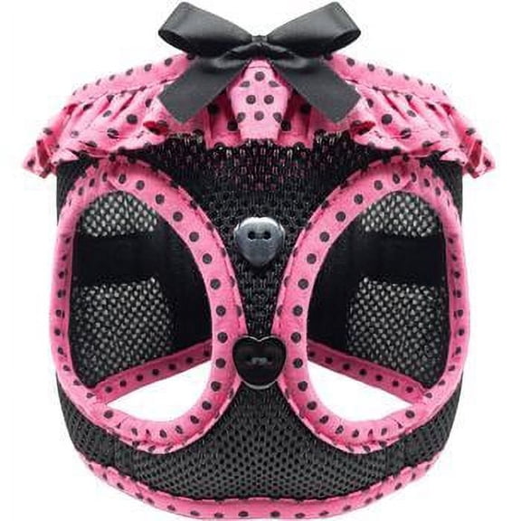 American River Dog Harness Hot Pink and Black Polka Dot Ruffle