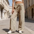 thumbnail image 2 of DHFJKG Summer Pants Women Wide Leg Sweatpants Classic Striped Drawstring Lightweight Breathable Beach Pants Soft Trousers, 2 of 5