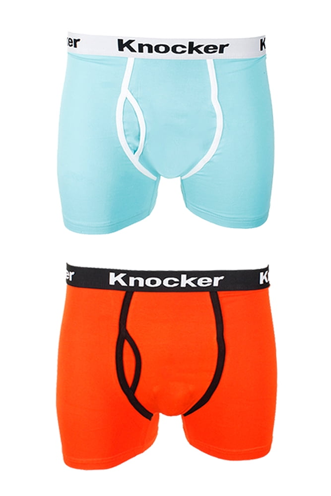 Knockers Men's 2 Pack Cotton Spandex Boxer Briefs Orange Aqua S