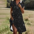 thumbnail image 2 of Vestido Corto de Manga Larga para Mujeres Brillante Impresión Cuello en V Suelto Cómodo, Vestido de Moda de Malla para Fiesta Y Ocasional, 2 of 7