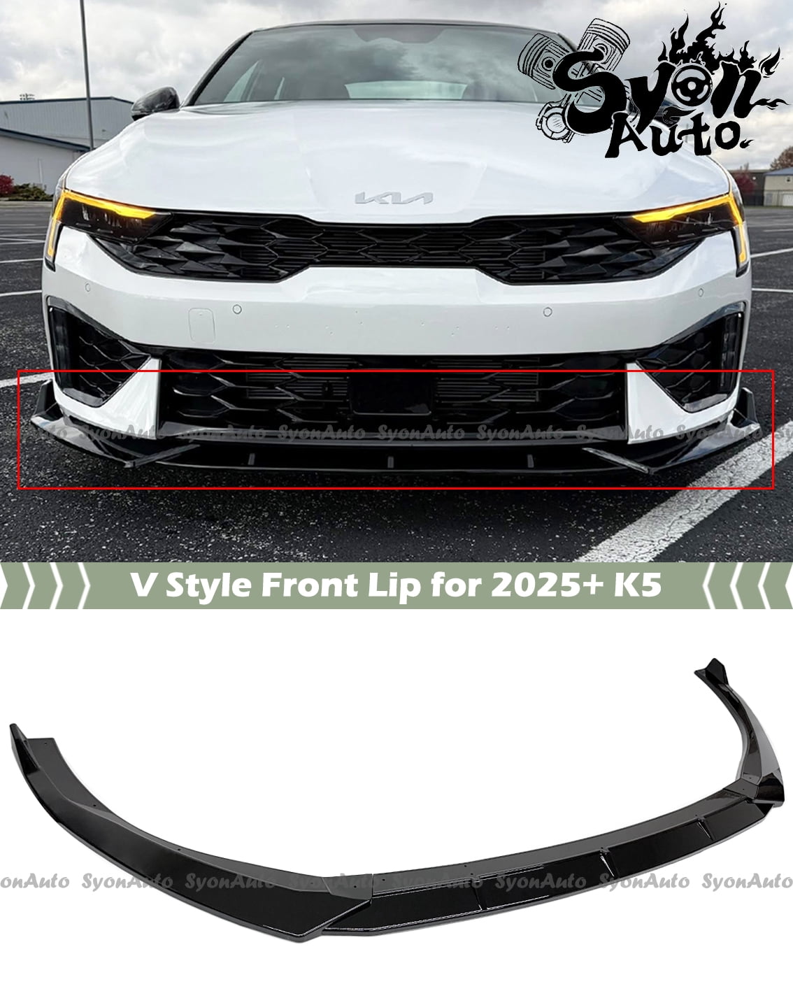 FOR 2025+ KIA K5 GT GT-LINE V STYLE GLOSSY BLACK FRONT BUMPER LIP CHIN SPLITTER KIT