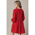 thumbnail image 3 of Made by Johnny Women's Casual Long Sleeve V-Neck Loose Flowy Swing Shift Dress L RED, 3 of 5