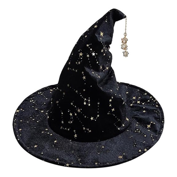 Yigetop Witch Hat for Women Halloween Pointed Witch Hat Gothic Wide Brim Themed Dress-Up Costume Cap Black A