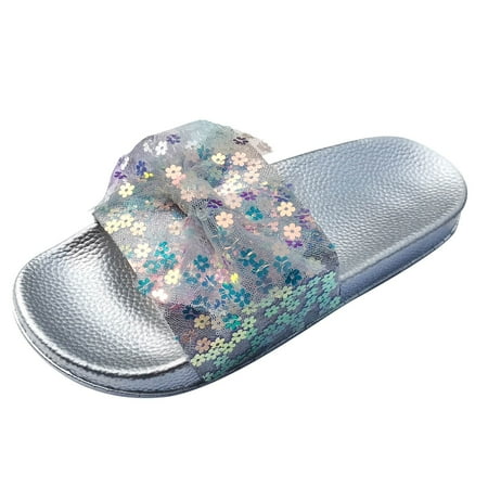 

ZTTD Womens Shoes Summer Breathable Mesh Bow Flower Glitter Slippers Fashion Flat Slippers Women s Slipper A