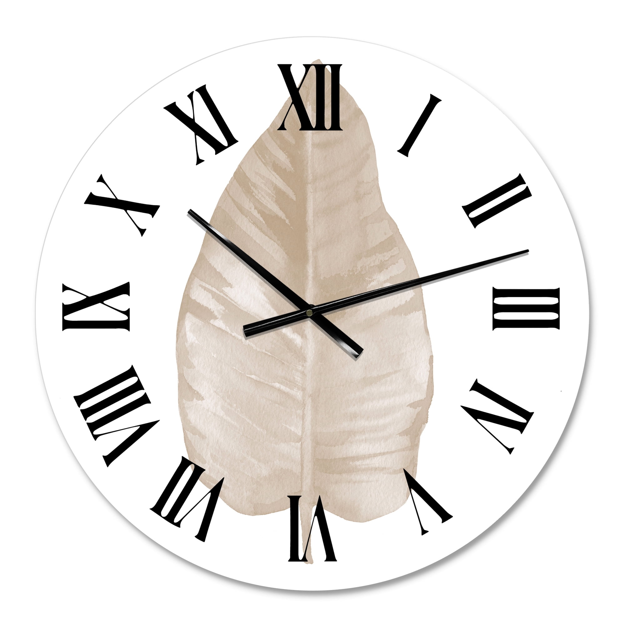 Designart 'Dried Leaf Plant Beige On White' Traditional Wall Clock
