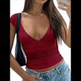 thumbnail image 3 of Camisetas Sin Mangas para Mujer, de Verano, con Cuello en V, para Salir, con Encaje Fruncido, Camisetas Casuales de Moda. Vino Tinto M, 3 of 6