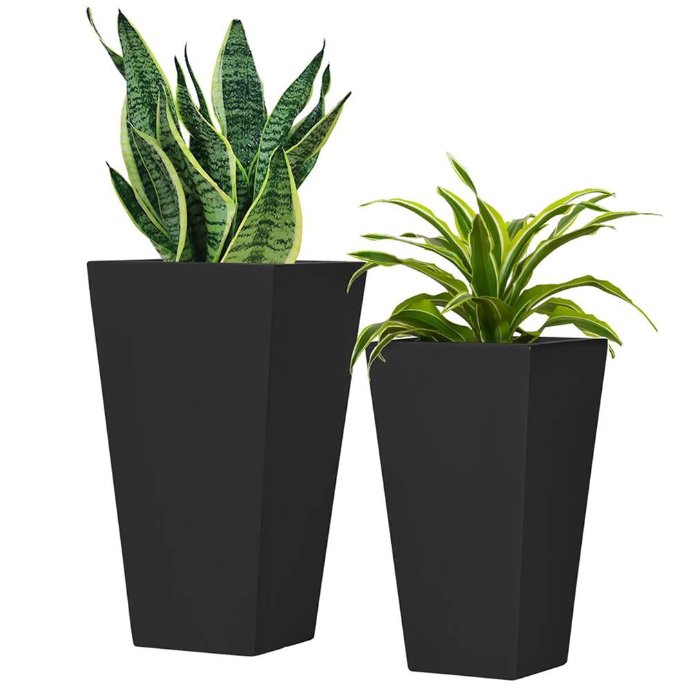 Resenkos Plant Pots, Flower Pots, Garden Planters,2-Pack Outdoor Planter Set, Flower Pots with Drainage Holes, Durable & Stackable Plant Pot,Black