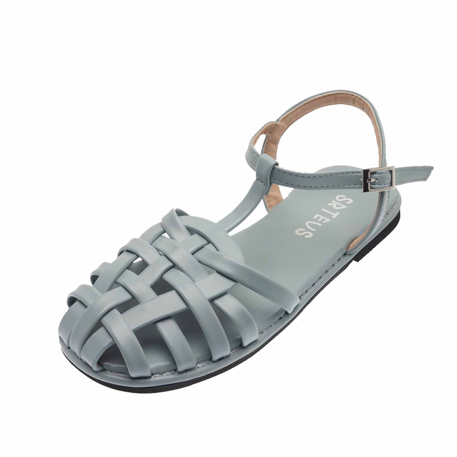 jovati New Style Flat Roman Sandals Casual Woven Buckle Toe Cap Sandals Women