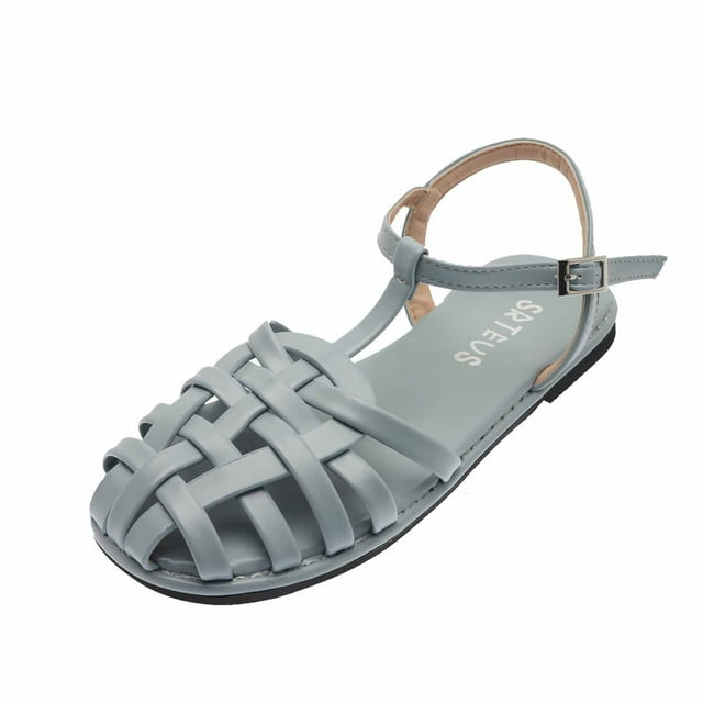 Leutsin Style Flat Roman Sandals Casual Woven Buckle Toe Cap Sandals Women
