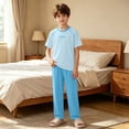 thumbnail image 4 of Cethrio Girls' Pajama Sets Short Sleeve, Knitted 2 Piece Casual Summer Girls' Sleepwear Blue Size 14-15 T, 4 of 4