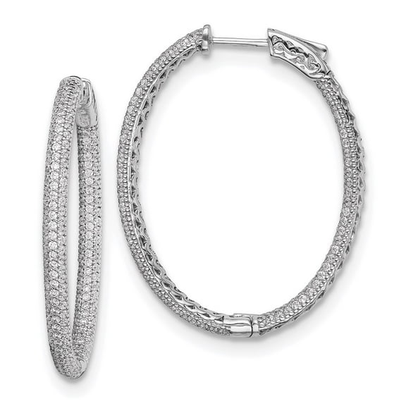 Primal Silver Sterling Silver Pave Rhodium-plated Cubic Zirconia Hinged Oval Hoop Earrings