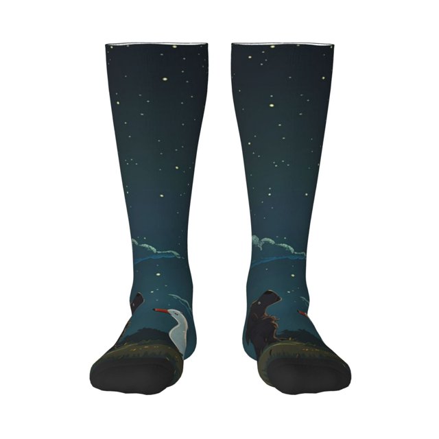 Fotbe Farm Dog Duck Moonlight Calcetas Divertidas Estampadas para Hombre y Mujer, Calcetas de Algodón hasta la Rodilla para Caminar, Correr, Enfermería y Embarazo