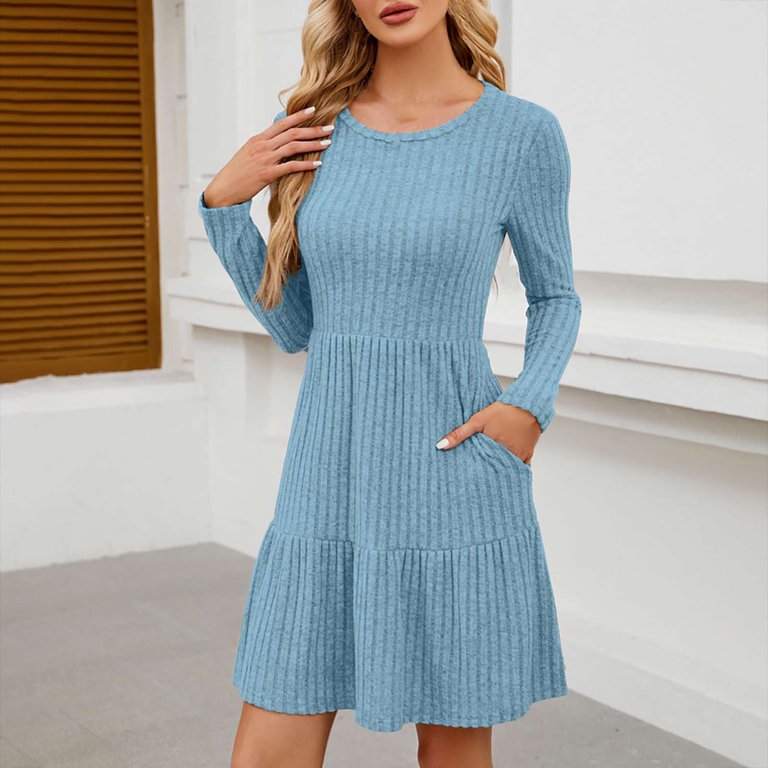 knitted co ord dress Madame Semi Sheer Top and Skirt Powder Blue Knitted Co-ord Set main image 0