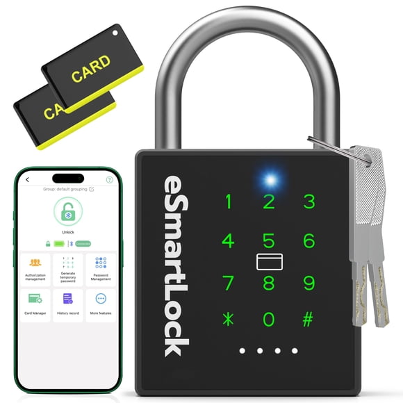 Dhiedas New Smart Padlock with Key, Heavy Duty Combination Padlock, RFID Pad Lock with Codes Bluetooth APP Access, Outdoor Waterproof Electronic Key