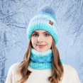 thumbnail image 2 of ievspot 1 Set Women Winter Hat And Scarf Set Plush Ball Decor Contrast Color Thick Plush Line Outdoor Ski Skating Cycling Neck Cover Cap Set, 2 of 8