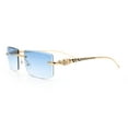 thumbnail image 6 of Luxury Rimless Metal Jaguar Arm Narrow Rectangle Rapper Sunglasses Gold - Blue, 6 of 8