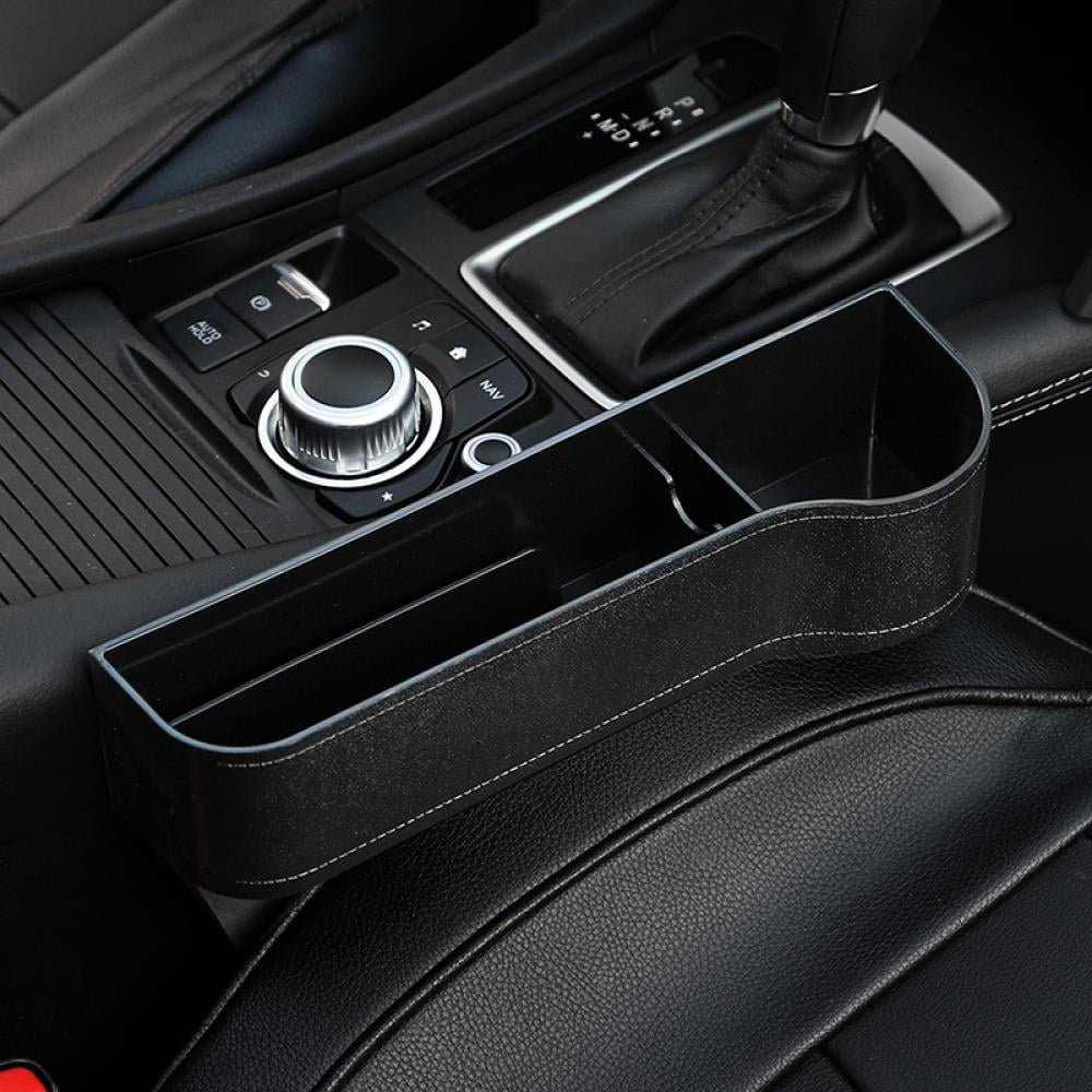 Off-White - Right Portable Universal Multifunctional Car Cup Holder Wedge Gap Catcher Caddy Stopper Storage Box for Keys Cards Wallets Car Seat Organizer Gap Filler Pocket with Leather Cover 