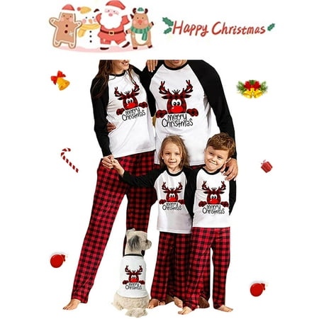 

Cathery Christmas Family Pajamas Matching Sets Reindeer Printed Long Sleeve Crewneck Sleepwear for Adult Kids Baby Dogs