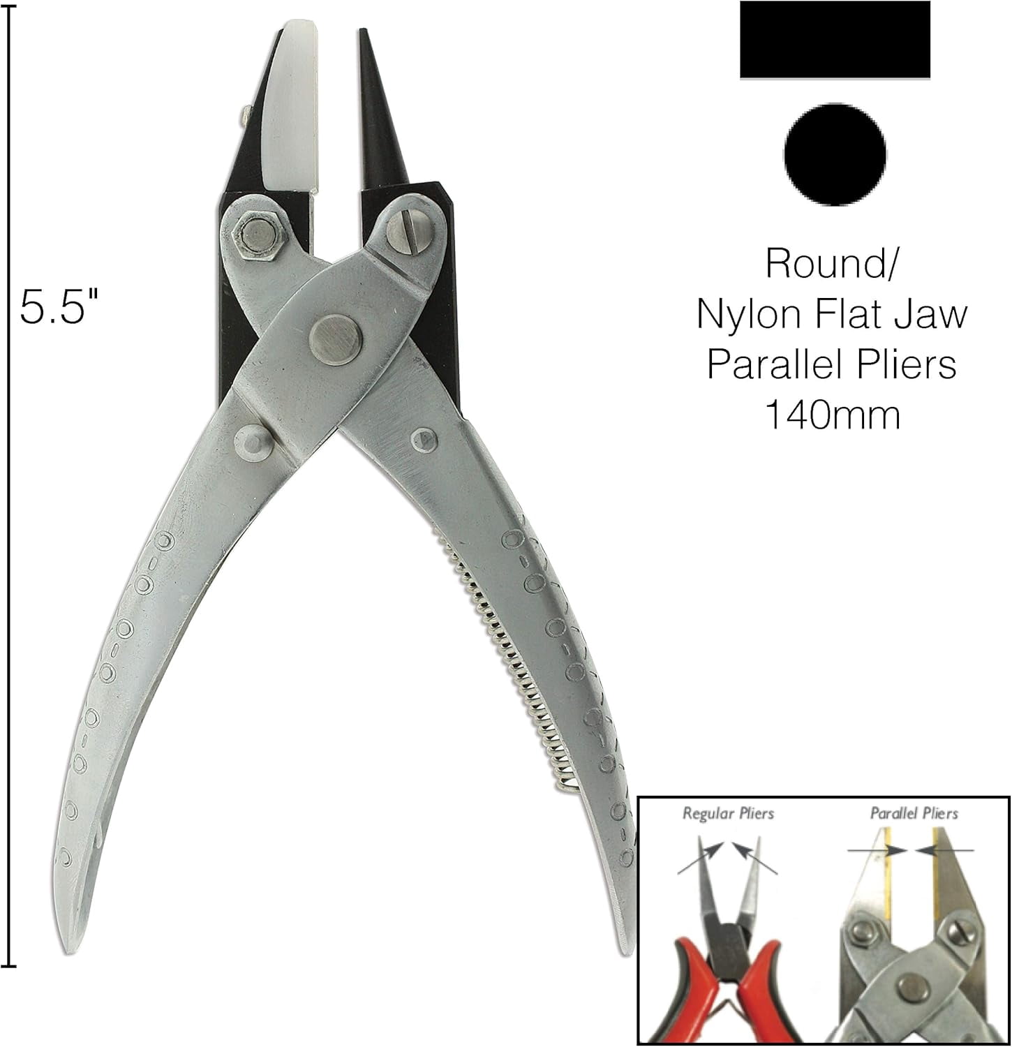 The Beadsmith Round Nose/Nylon Flat Nose Parallel Pliers, 5.5 inches (140mm) Steel Tool for Jewelry Making, with Spring