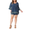 thumbnail image 2 of Agnes Orinda Women's Plus Size Bohe Tops Floral Print V Neck 3/4 Sleeve Dressy Top Casual Work Tunic Blouses 2X Blue, 2 of 6