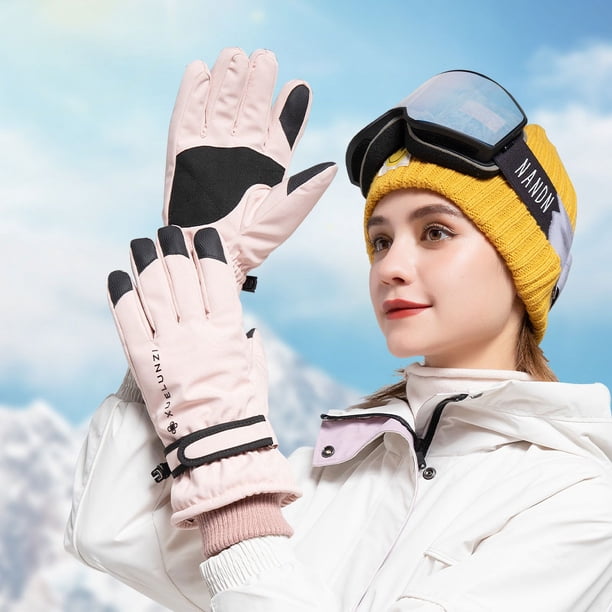 Guantes de esquí al aire libre de otoño e invierno para mujer, cálidos, de terciopelo, antisalpicaduras, antideslizantes, resistentes al desgaste, para ciclismo de invierno, pantalla táctil