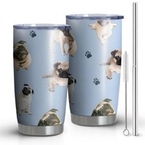 20oz Tumblers Pug and Footprints Stainless Steel Vacuum Insulated Double Wall Travel Tumbler Cups Mug with Lid and Straw,Cleaning Brush for Cold & Hot Drinks
