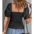 thumbnail image 2 of Top De Verano, Fruncido, Transpirable, Dobladillo Con Volantes, Manga Farol De Color Puro, Cuello Cuadrado, Blusas De Mujer Para Uso Diario EOTVIA Negro L, 2 of 5