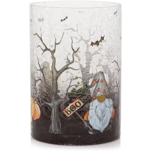 Yankee Candle Halloween Gnomes Large Crackle/Frosted Glass Jar Candle Holder