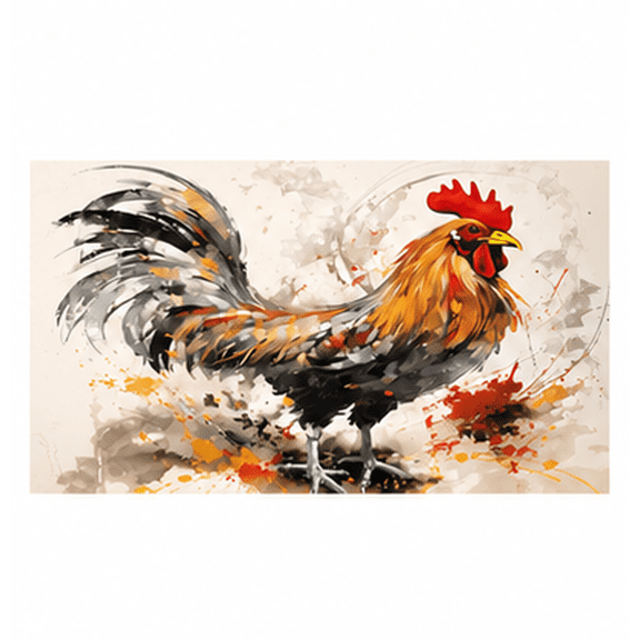 16x20 Inch Unframed Canvas Wall Art, Abstract Rooster Watercolor Print, Farmhouse Kitchen Living Room Decor, Rustic Farm Animal Artwork, Vibrant Red Brown Black Rooster Painting, Home Decor Gift