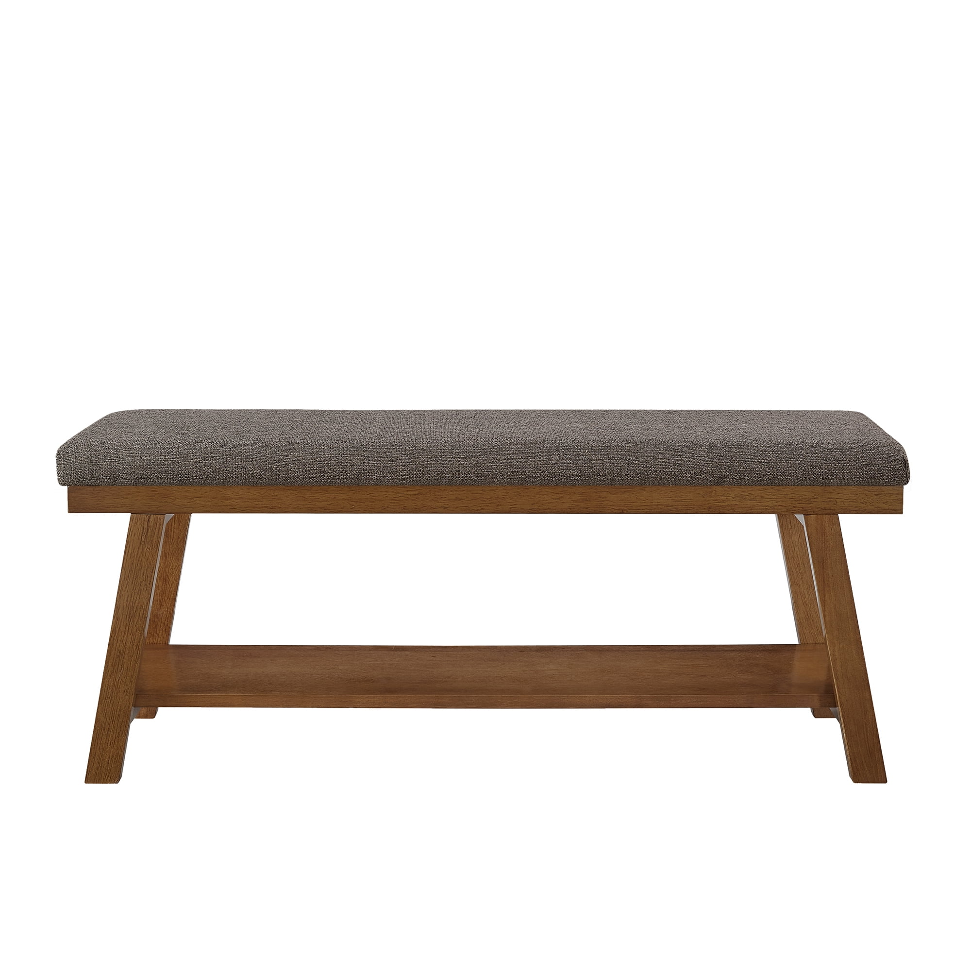 Leumius Upholstered Bench with Storage Shelf,Modern Linen Fabric with Cushioned Seat for Bedroom, Entryway, Living Room,350 lbs Capacity,Granite