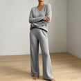 thumbnail image 3 of Maqroz Two Piece Outfits for Women Long Sleeve V Neck Ribbed Knit Pullover Sweaters Wide Leg Trousers Casual Fall Loungewear Matching Suits Dressy Streetwear, 3 of 7