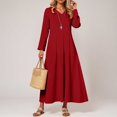 thumbnail image 2 of zaveiop Women's Long Sleeve V-Neck Loose Plain Maxi Dresses Casual Long Dresses with Pockets (Red, XXL), 2 of 7